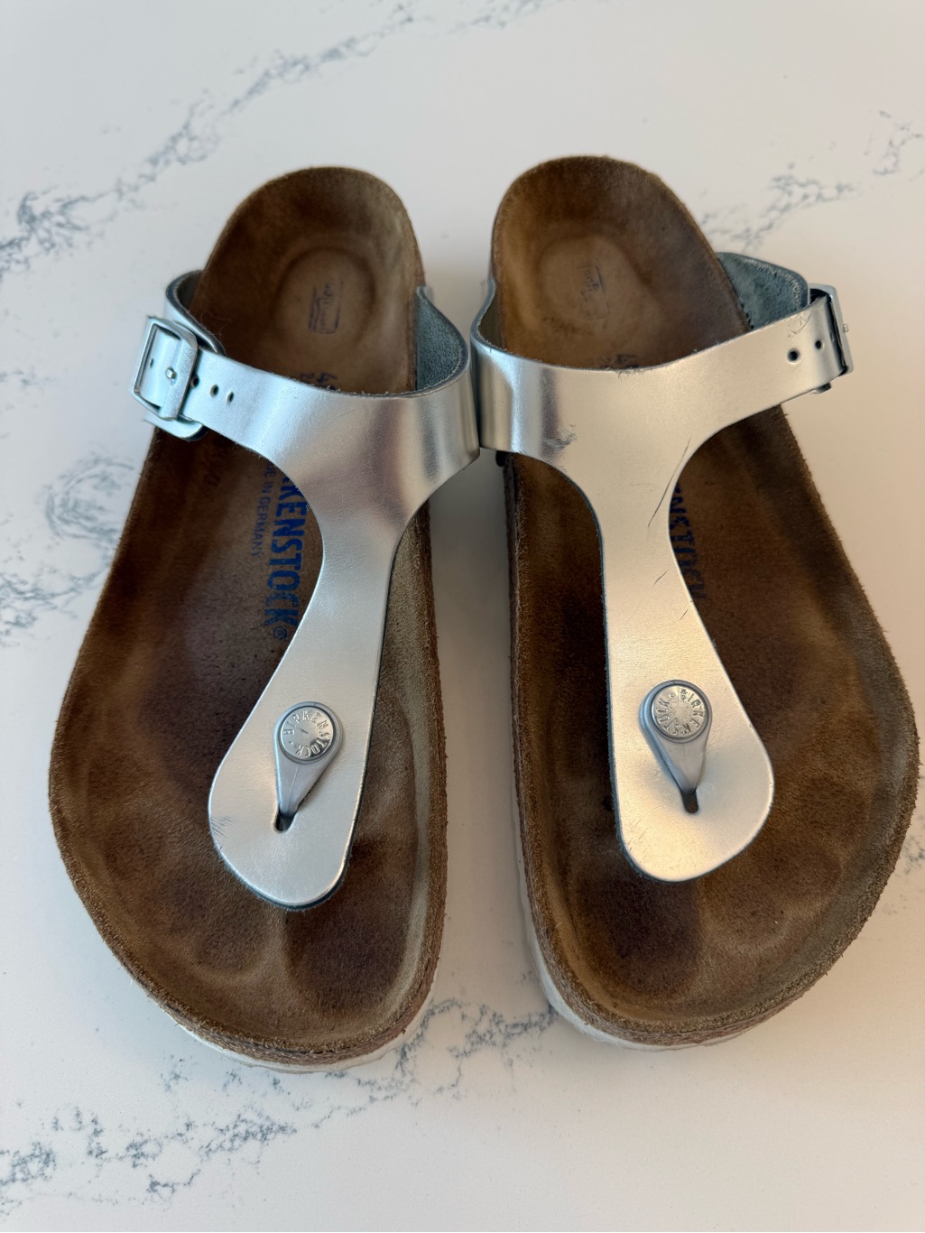 Birkenstock Silver Metallic Thong Sandals